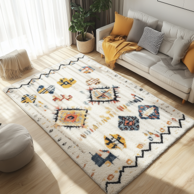 Scandinavian living room with rug