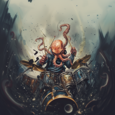 Octopus Head Drummer Illustration