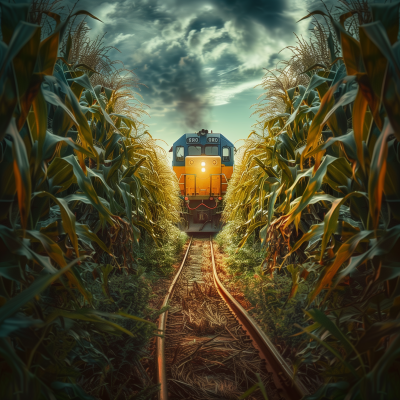 Apocalyptic Train in Corn Field