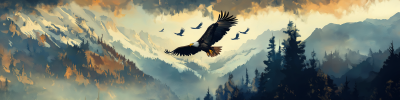 Eagles Over Mountain Range