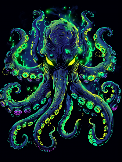 Glowing Neon Kraken Emergence