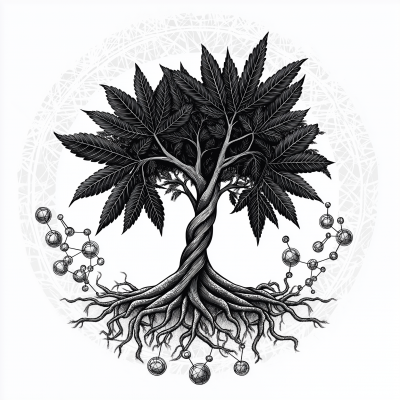 Yggdrasil Tree Logo with Cannabis Leaf