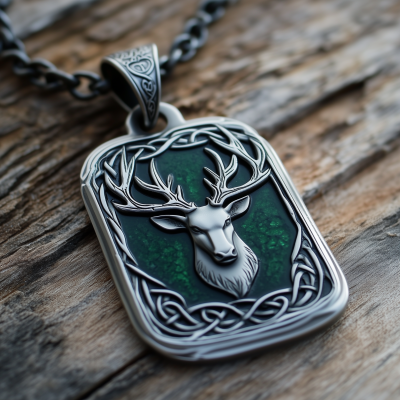 Silhouette Celtic Stag Head Dog Tag