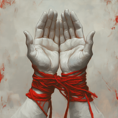 Hands Bound with Red Cord