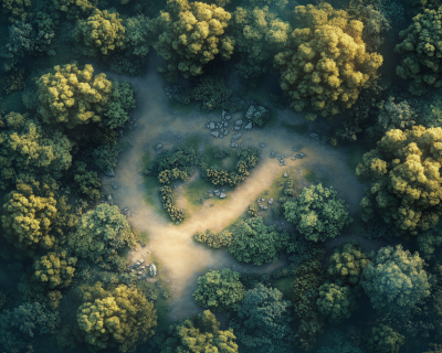 Top Down View of Distinct Landmark in Temperate Style Forest