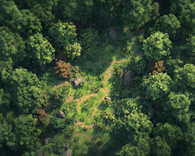 Top Down View of Distinct Landmark in Temperate Style Forest