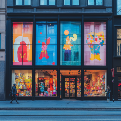 Modern Commercial Banner in Front of a Toy Store