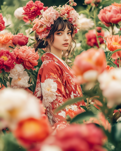 Japanese Woman in Red Kimono