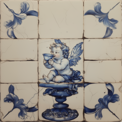 Portuguese Tile with Bacchus as Cherub