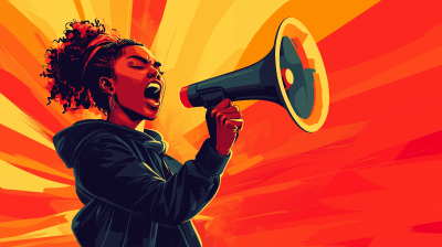 Black Woman Shouting with Megaphone