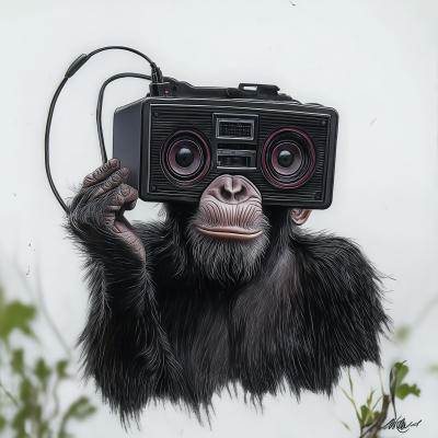 Chimpanzee with a Boombox Head