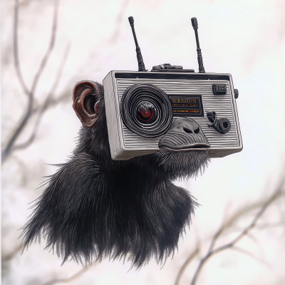 Chimpanzee with White Boombox Head