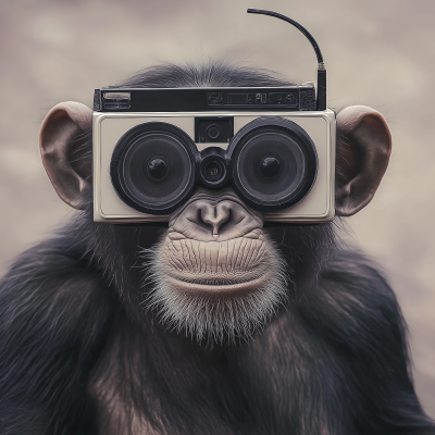 Chimpanzee with White Boombox Head