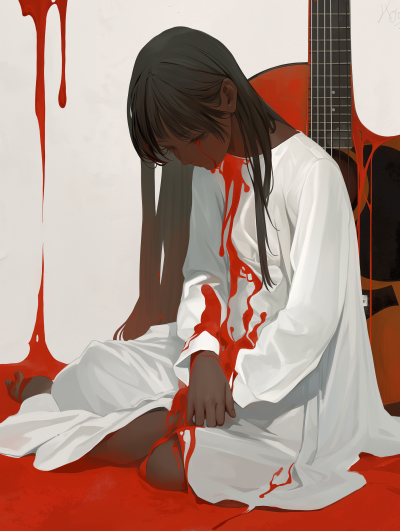 Sad Girl Covered in Red Paint