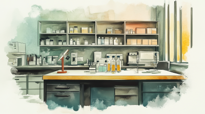 Minimalist Watercolor of a Medical Lab