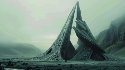 Futuristic Wave Patterned Tower in Oppressive Landscape