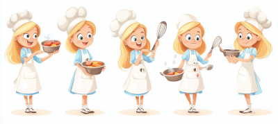 Blonde Girl Cook in Childish Style