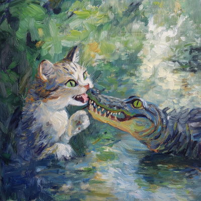 Cat and Alligator by the River