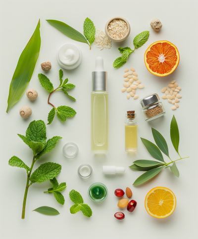 Bamboo and Mint Skincare Flat Lay