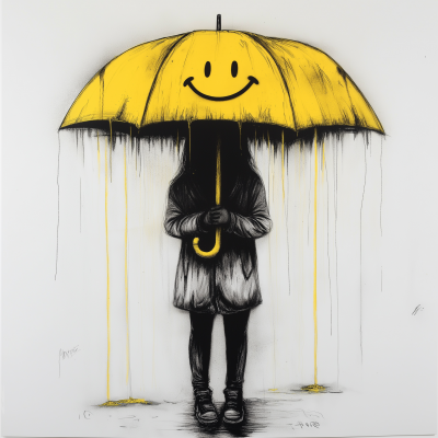 Yellow Umbrella Charcoal Drawing