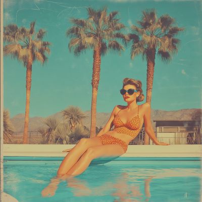 Pin-Up Girl Sunbathing at Mid-Century Pool