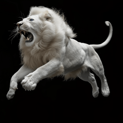 Albino Lion in Mid-Air