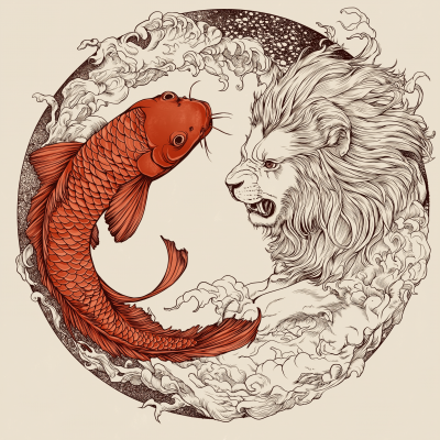 Koi Fish and Lion Chase