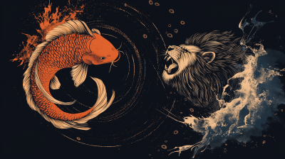 Koi Fish and Lion Chase