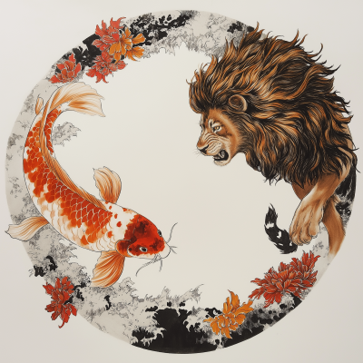 Lion and Koi Chase