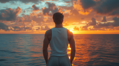 Man Watching Ocean Sunset