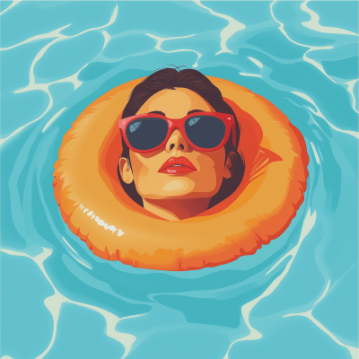 Cartoon Pool Inflatable Women with Sunglasses