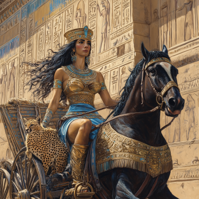 Egyptian Queen on Chariot with Cheetah