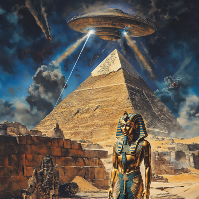 Tutankhamun and UFO at the Great Pyramid of Giza