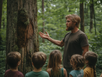 Educational nature exploration in a forest