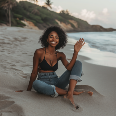 Modern Black Lady on Beach