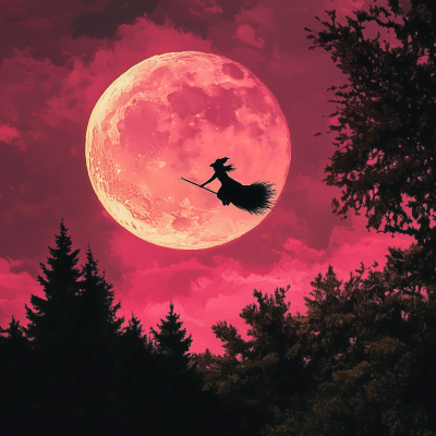 Witch Flying on Broom