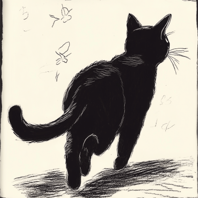 Sketch of Black Cat Running Away