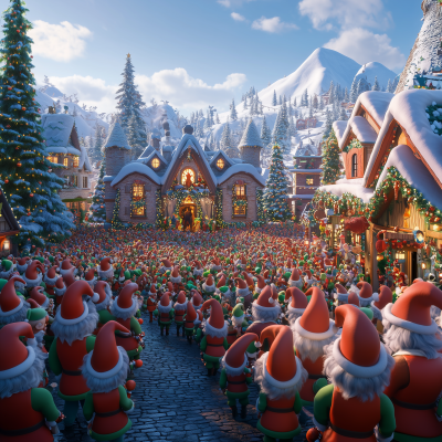 Santa’s Elves Crowded at Santa Village Door