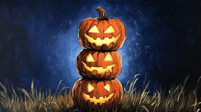 Stacked Jack O’Lanterns in Acrylic Painting