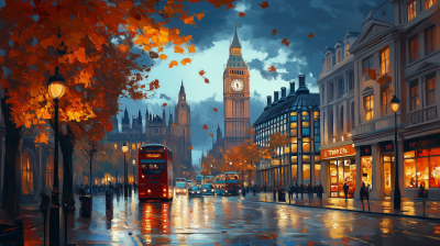 London City on Autumn Night