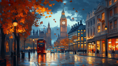 London Cityscape at Autumn Night