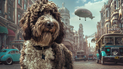 Steampunk Neighborhood with Giant Labradoodle