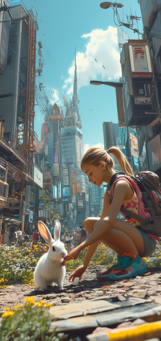 Futuristic Tokyo Girl with Rabbit