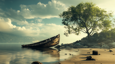 Shipwreck on Sandy Beach