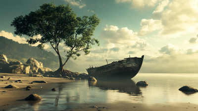 Shipwreck on Sandy Beach