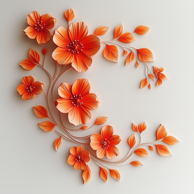 Orange Red Gradient Flowers on White Background