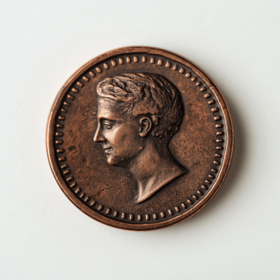 Antique Copper Coin on White Paper