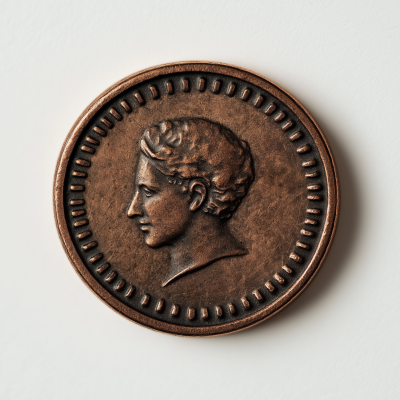 Antique Copper Coin on White Paper