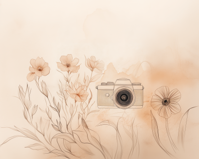 Minimalist Camera and Flowers Drawing