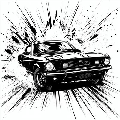 Mustang 1969 in Comic Book Style